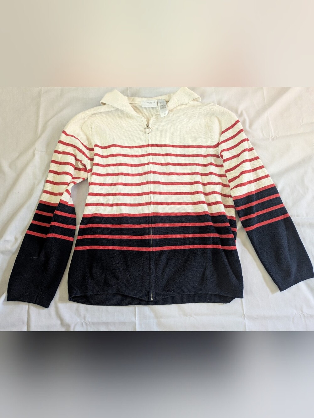 Cotton Striped Collared Sweater Zip Up Red White Blue